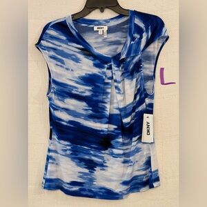 DKNY Blue & White Tie-Dye Pleated Cap-Sleeve Camisole